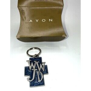 Vintage Avon WWJD Keychain Blue Metal Cross What Would Jesus Do